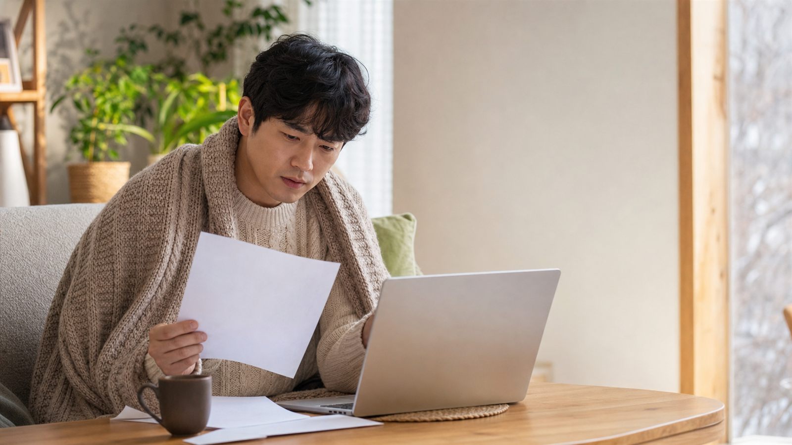 에너지바우처 신청 준비를 상징하는 달력, 계산기, 스마트폰, 서류가 놓인 책상